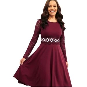 Burgundy Lace A-Line Swing Dress